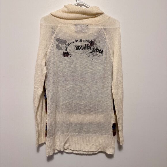 Desigual Womens Sz 4 CowlNeck Patchwork Crochet Sweater Funky Knit Whimsical Art - Picture 5 of 8